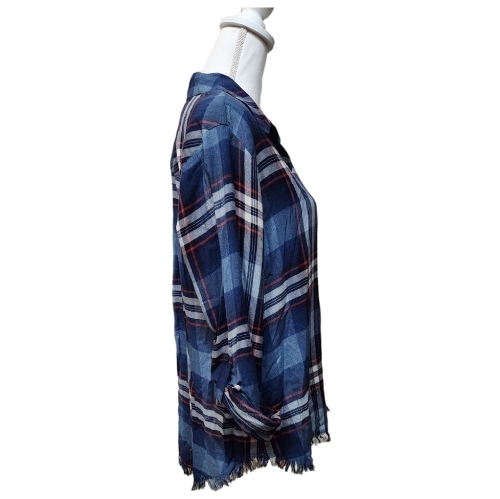 Dylan Women's Blue Red and White Plaid Button Down Shirt, Large - Picture 5 of 10